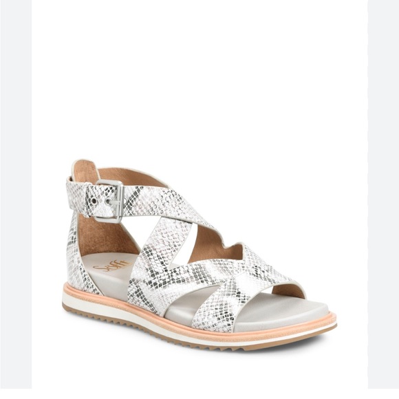 SOFFT Mirabelle‎ Silver Snakeskin Print Ankle Strap Sandal Size 8.5 - Picture 1 of 7